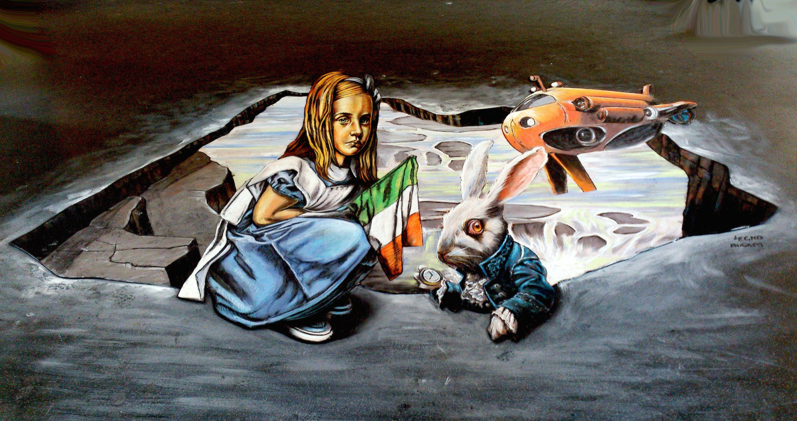 verabugatti streetart arteurbana illusioniottiche 3Dstreetart anamorfosi anamorfico anamorphic illusions urbanart madonnari3D pavementart 3Dstreetart 3Dstreetpainting environment aliceinwonderland carrol timeisrunningout irlanda wicklowartsfestival thereisnotplanetb