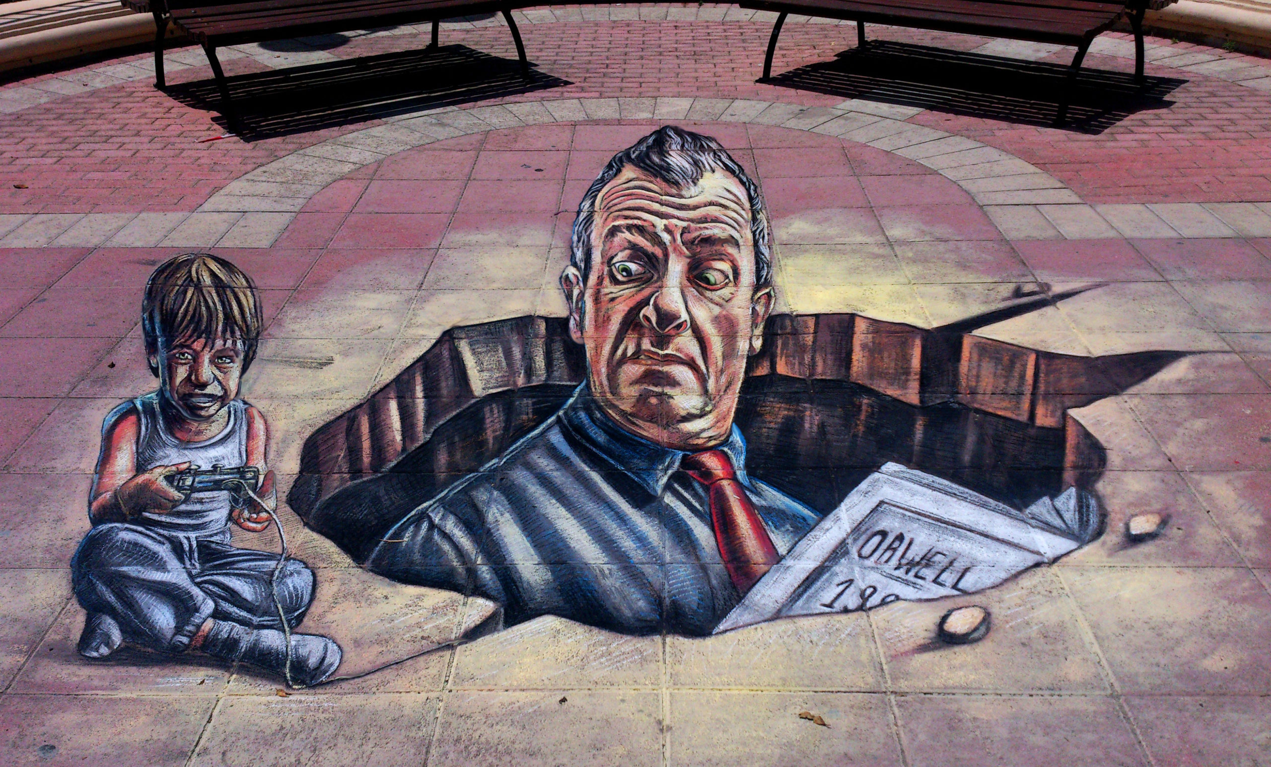 verabugatti streetart arteurbana illusioniottiche 3Dstreetart anamorfosi anamorfico anamorphic illusions urbanart madonnari3D pavementart 3Dstreetart 3Dstreetpainting orwell malta sliema 1984 bigbrotheriswatchingyou environment thereisnotplanetb