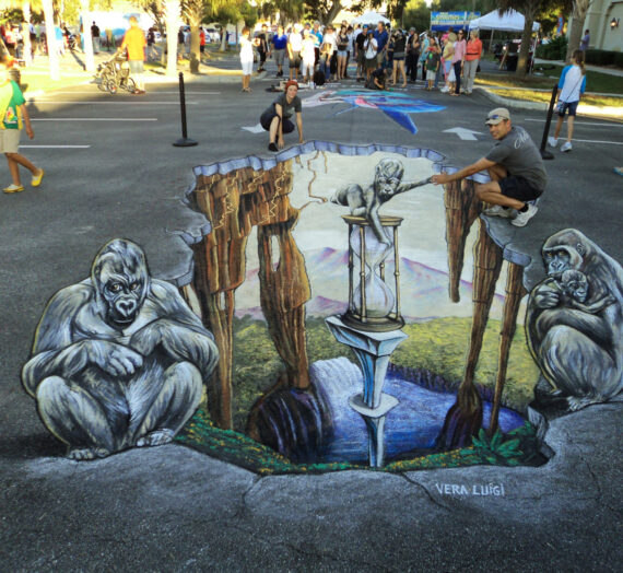 Gorillas in a new 3D pavement art in Venice, USA!