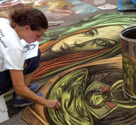 Mirror anamorphose on pavement, but rain came!