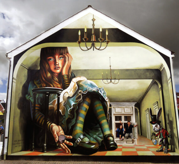 Everything is so out-of-the-way down here! Alice in Wonderland big mural in Denmark