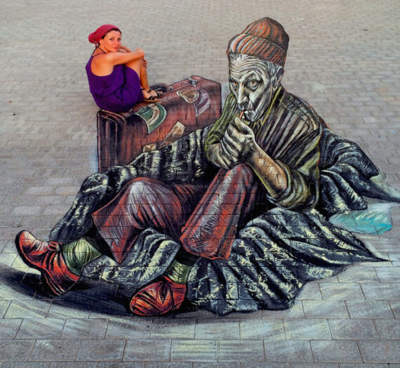 3D old migrant on Lanzarote’s pavement