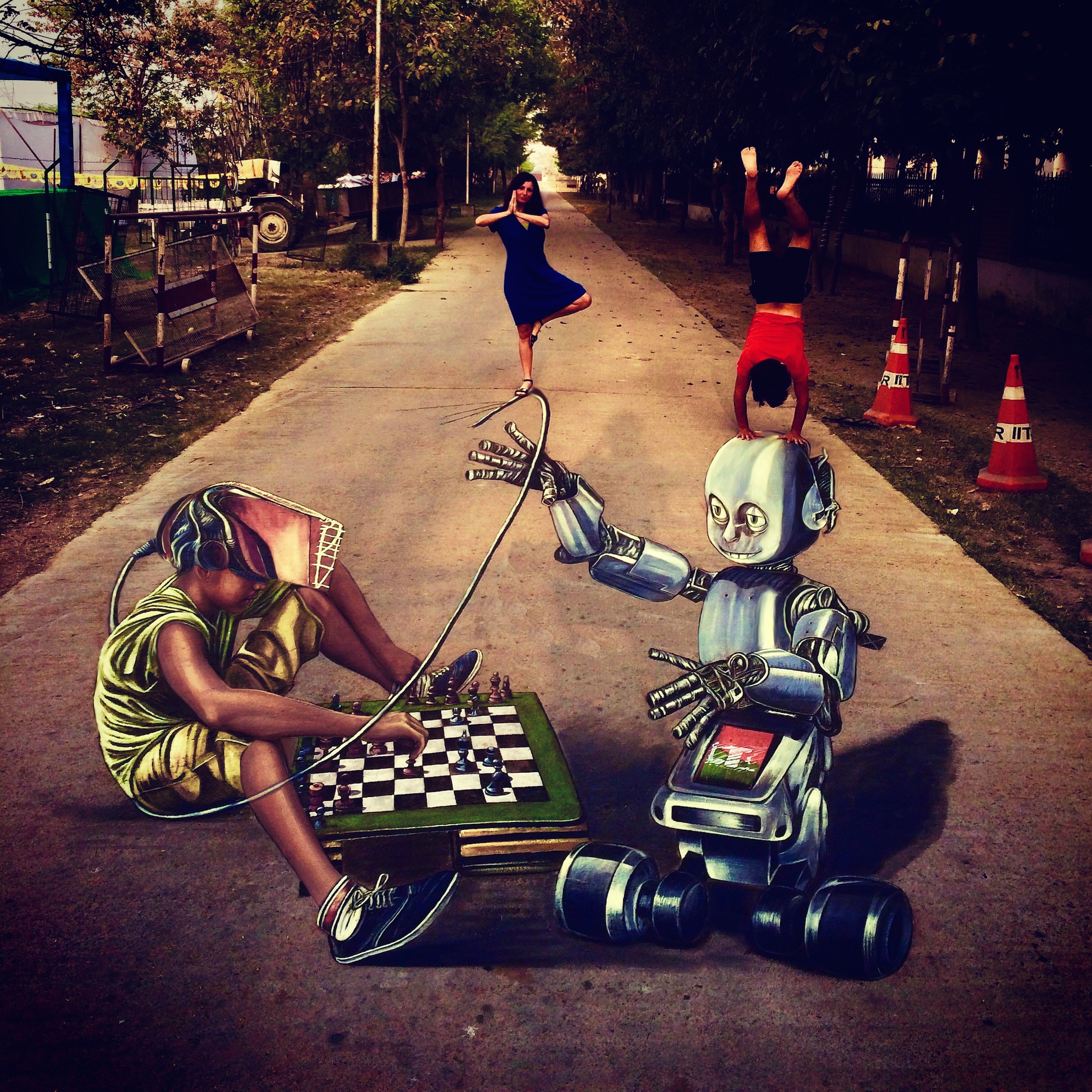 verabugatti streetart arteurbana scacchi india indianchess robotic oldrobot virtualrealityillusioniottiche 3Dstreetart anamorfosi anamorfico anamorphic illusions urbanart madonnari3D Techkriti pavementart 3Dstreetart 3Dstreetpainting environment thereisnotplanetb