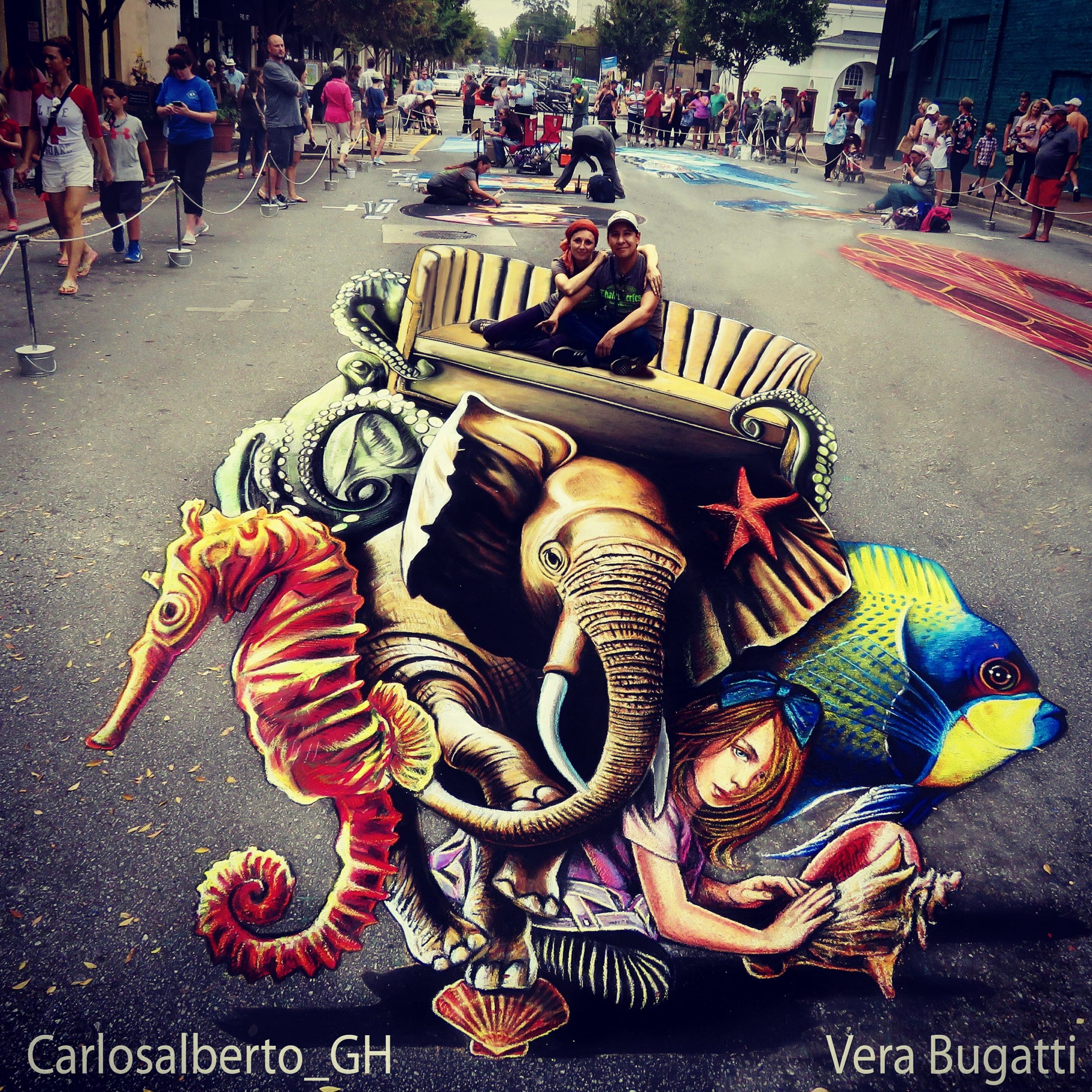 verabugatti streetart arteurbana illusioniottiche 3Dstreetart anamorfosi anamorfico anamorphic illusions urbanart madonnari3D pavementart 3Dstreetart 3Dstreetpainting environment thereisnotplanetb animals nature dreaming ippocampo elephant fishes octopus mariettachalkfestival houston texas usa chalk pastels